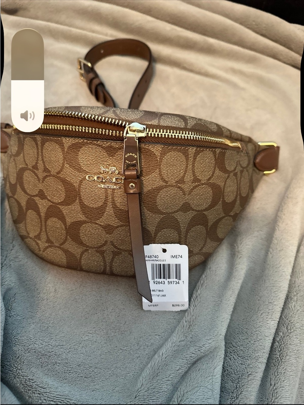 Coach Brown Signature Canvas Crossbody Belt Bag with Tan Trim - Picture 5 of 7